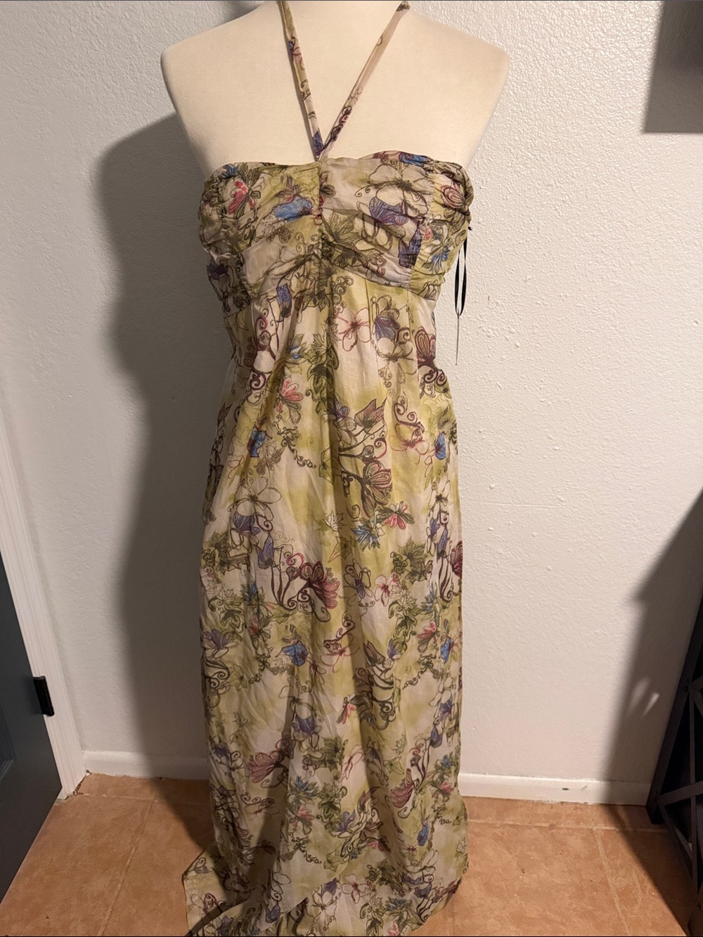 Jack by BB Dakota Olive and Blue Strapless Floral Maxi Dress